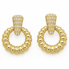 SPECIAL!.21ct G SI 14K Yellow Gold Diamond Fashion Scalloped Hoop Earrings