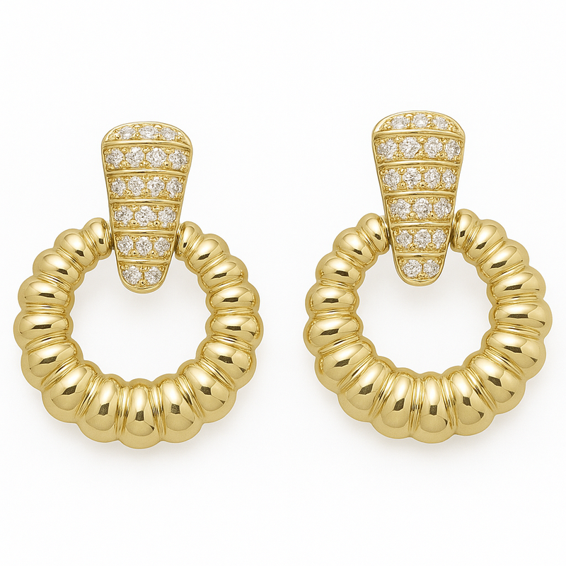 SPECIAL!.21ct G SI 14K Yellow Gold Diamond Fashion Scalloped Hoop Earrings