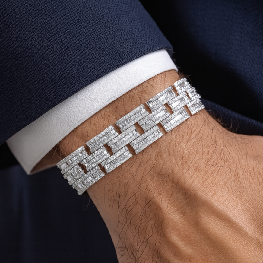 DIAMOND CLOSEOUT!  11.50ct G SI 14KT White Gold Diamond Round & Baguette Bracelet 8.5"