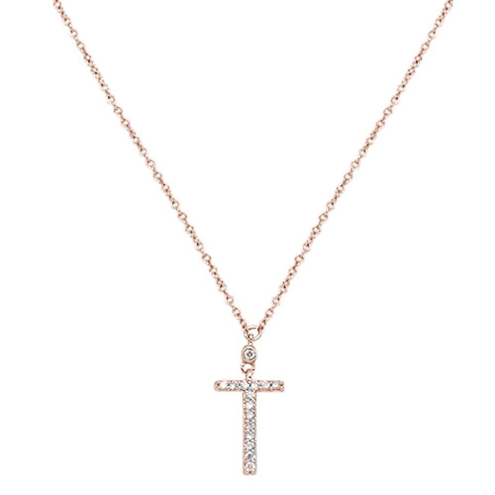 DIAMOND CLOSEOUT! .07cts 14kt Rose Gold Round Diamond Cross Pendant Necklace 18" Long