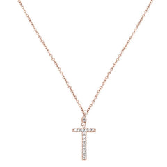 DIAMOND CLOSEOUT! .07cts 14kt Rose Gold Round Diamond Cross Pendant Necklace 18" Long