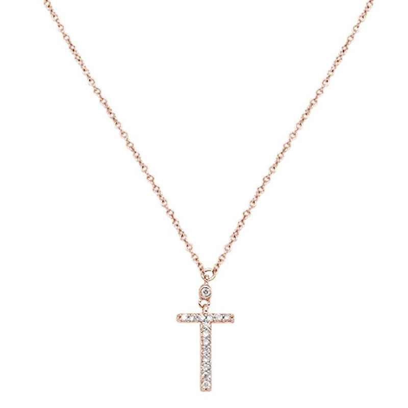 DIAMOND CLOSEOUT! .07cts 14kt Rose Gold Round Diamond Cross Pendant Necklace 18" Long