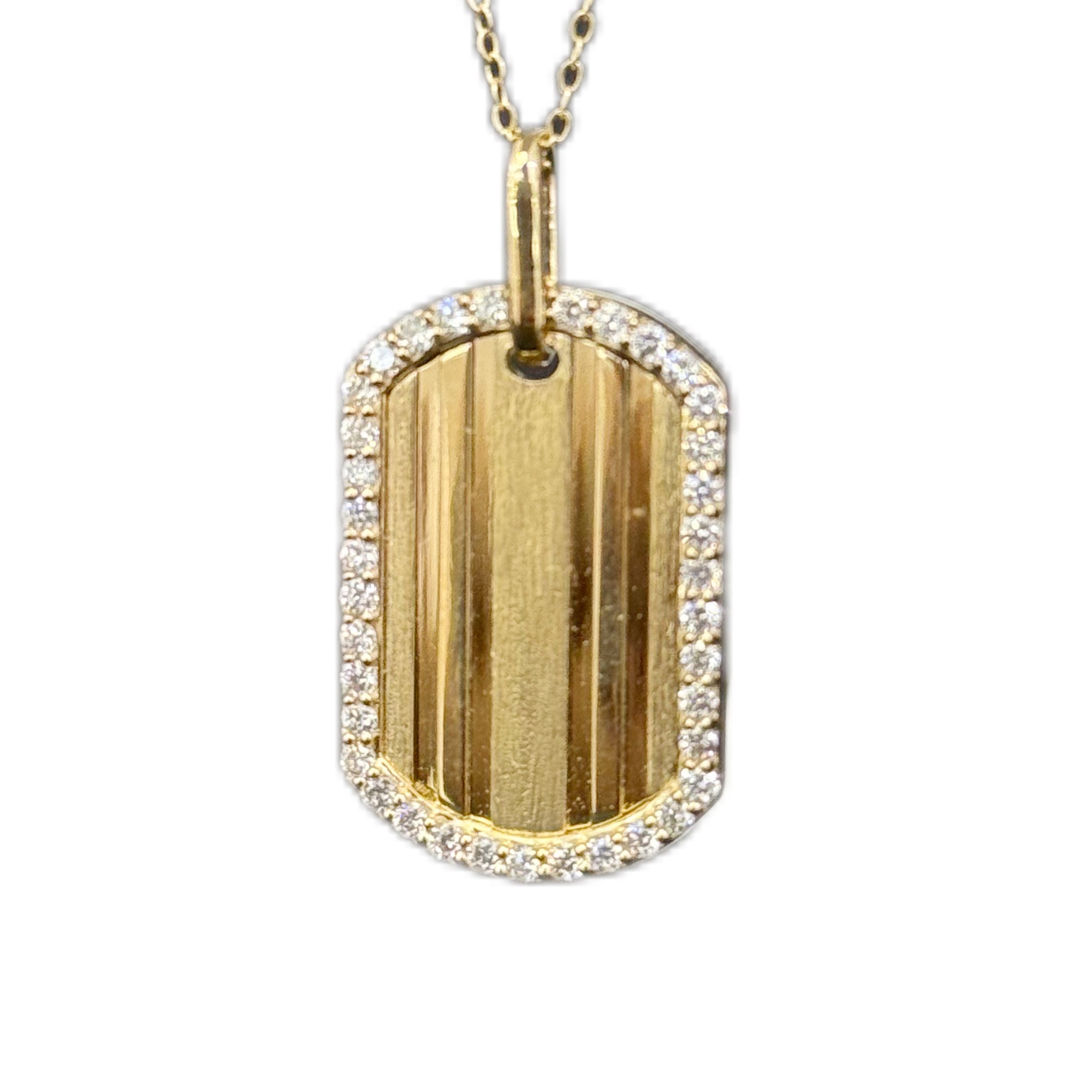 SPECIAL!.50ct G SI 14K Yellow Gold Diamond Medallion Dog Tag Charm Pendant Necklace 18" Long