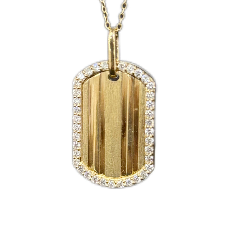 SPECIAL!.50ct G SI 14K Yellow Gold Diamond Medallion Dog Tag Charm Pendant Necklace 18" Long