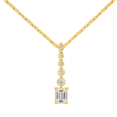 SPECIAL!.31ct G SI 14K Yellow Gold Diamond Radiant Cut Diamond Drop Journey Solitiare Pendant 18" Long