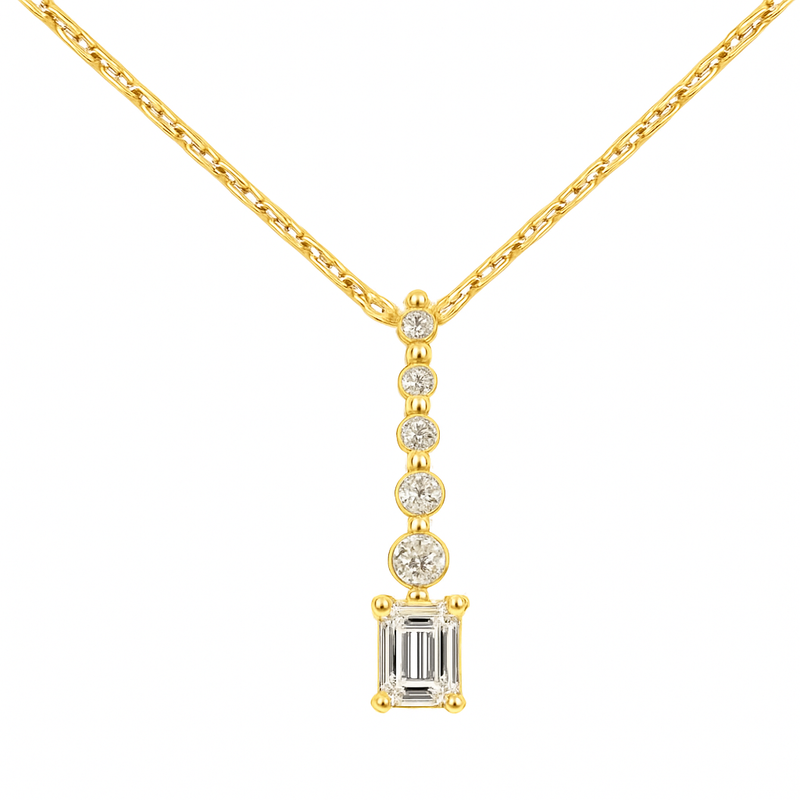 SPECIAL!.31ct G SI 14K Yellow Gold Diamond Radiant Cut Diamond Drop Journey Solitiare Pendant 18" Long