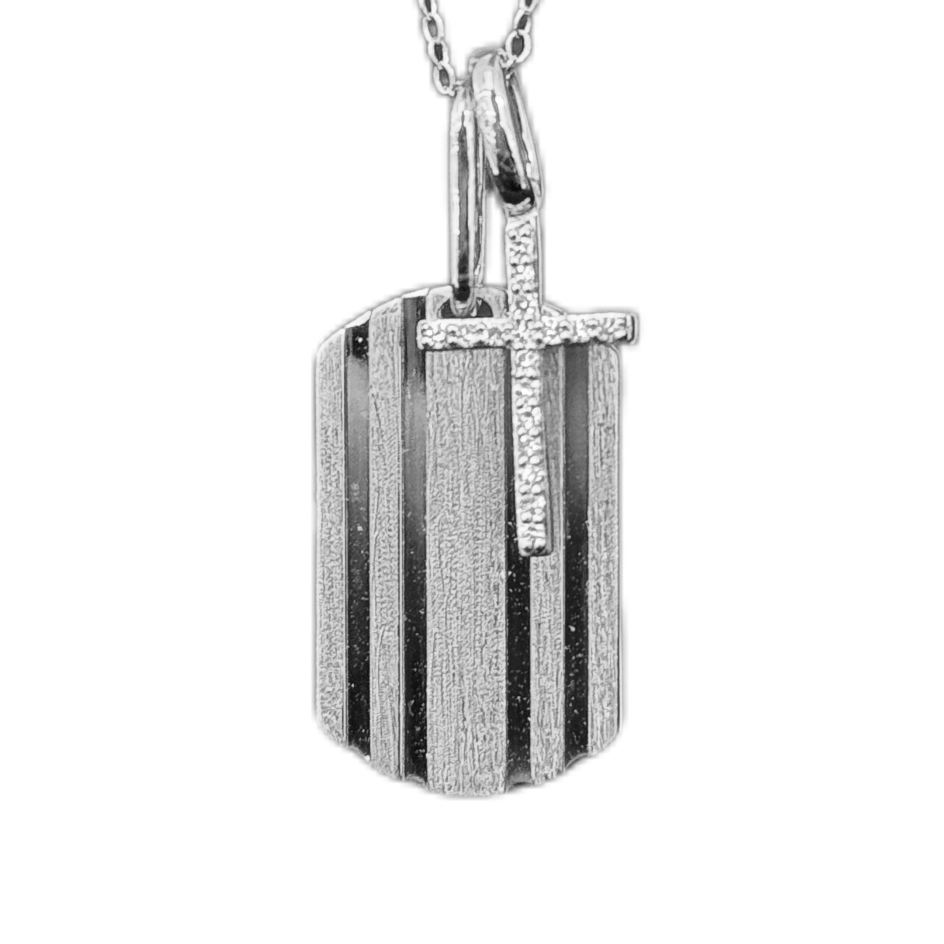 SPECIAL!.07ct G SI 14K White Gold Diamond Medallion Dog Tag Charm Pendant Necklace 18" Long