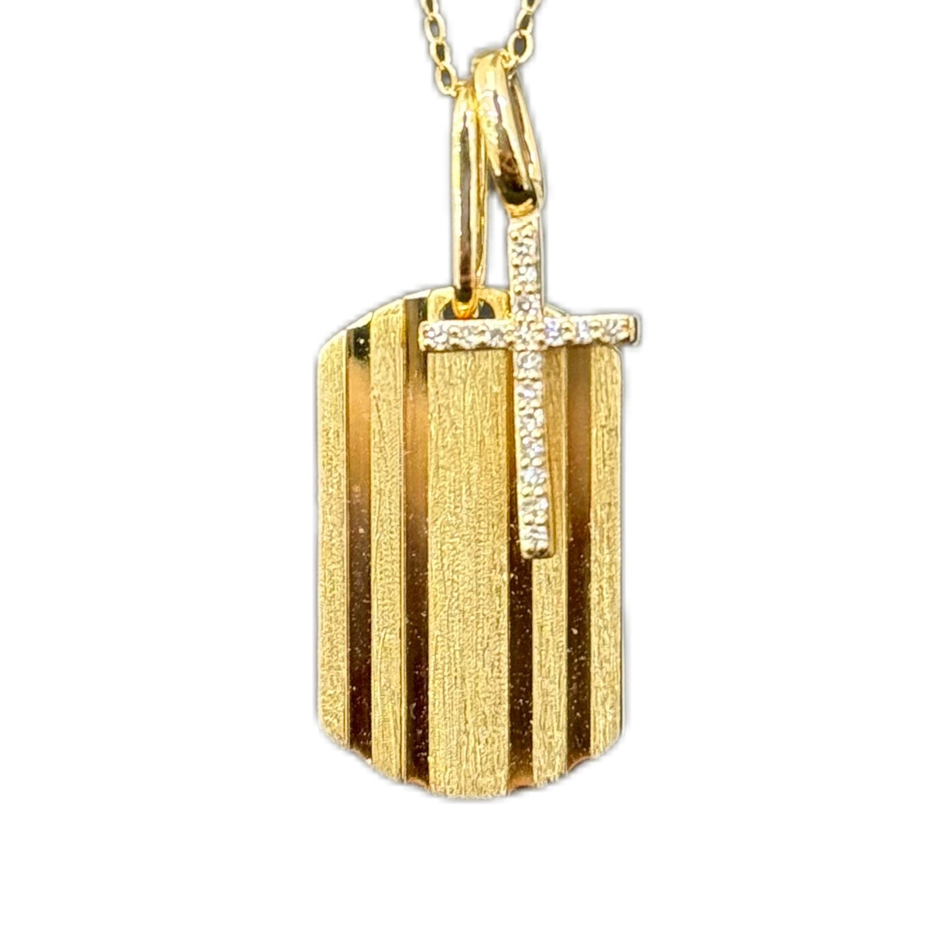 SPECIAL!.07ct G SI 14K Yellow Gold Diamond Dog Tag Medallion Charm Pendant Necklace 18" Long