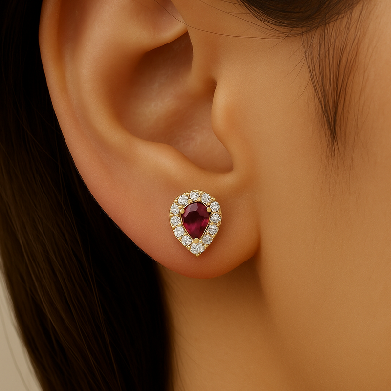 .51ct G SI 14K Yellow Gold Diamond & Ruby Gemstone Earrings