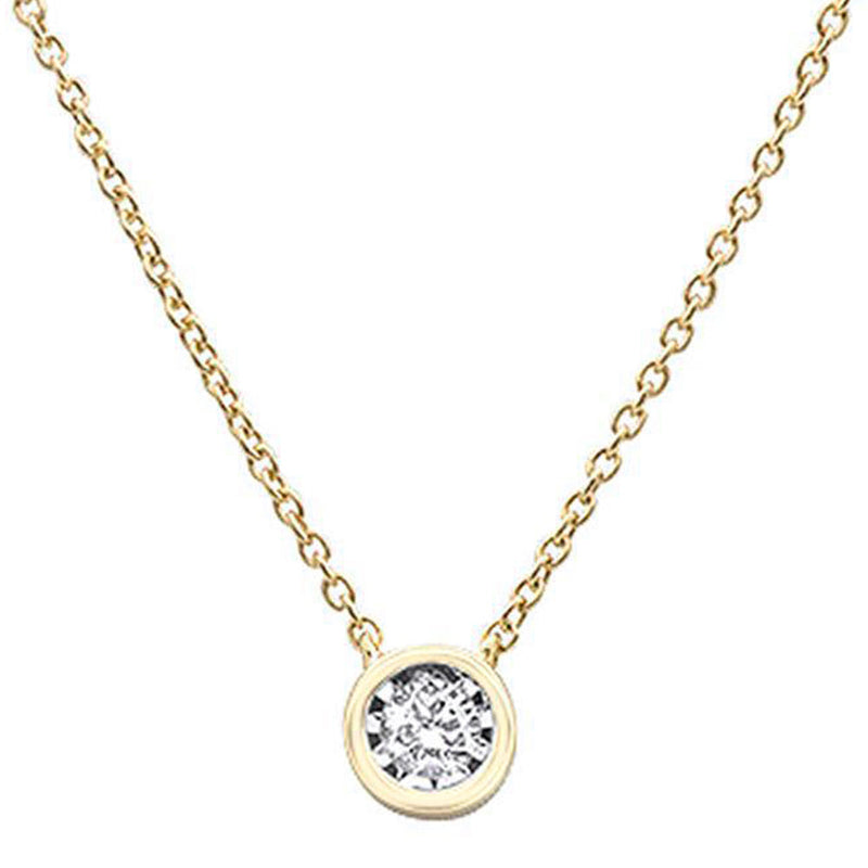 DIAMOND CLOSEOUT! .10ct 14k Yellow Gold Diamond Solitaire Drop Bezel Pendant Necklace 18"