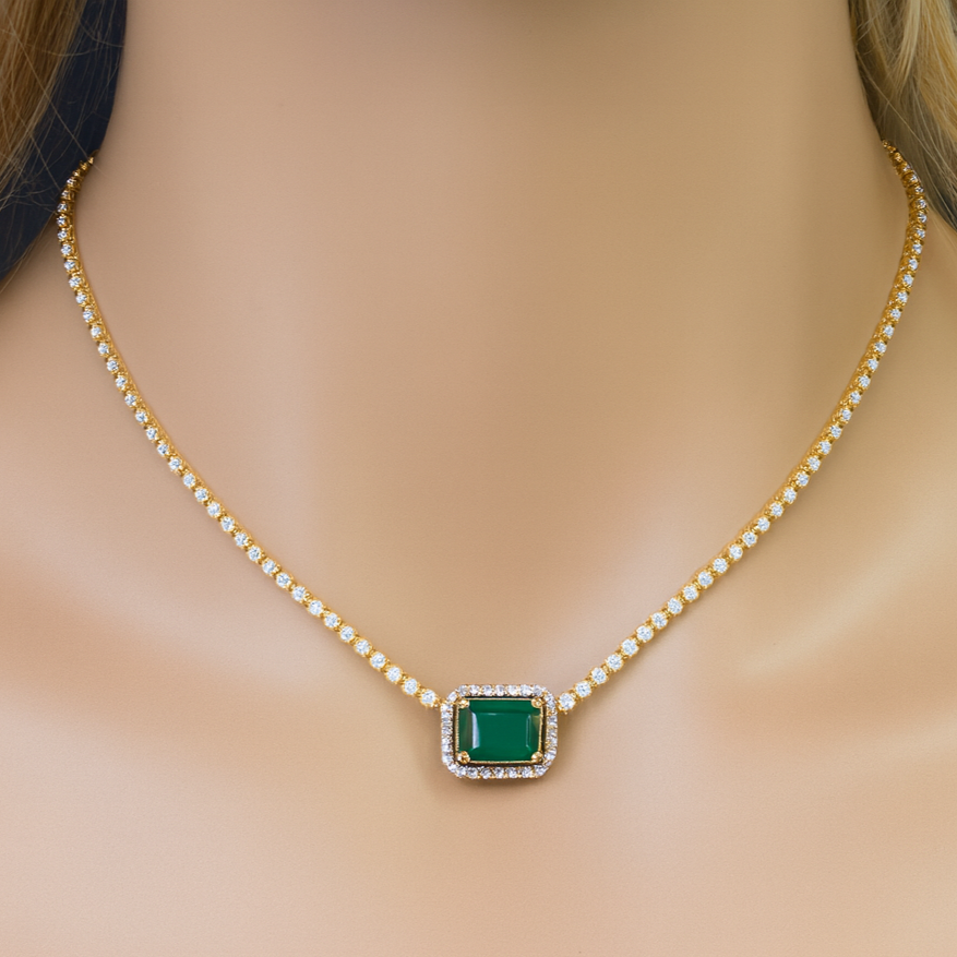 SPECIAL! 3.79ct G SI 14K Yellow Gold Diamond & Natural Green Emerald Gemstone Necklace