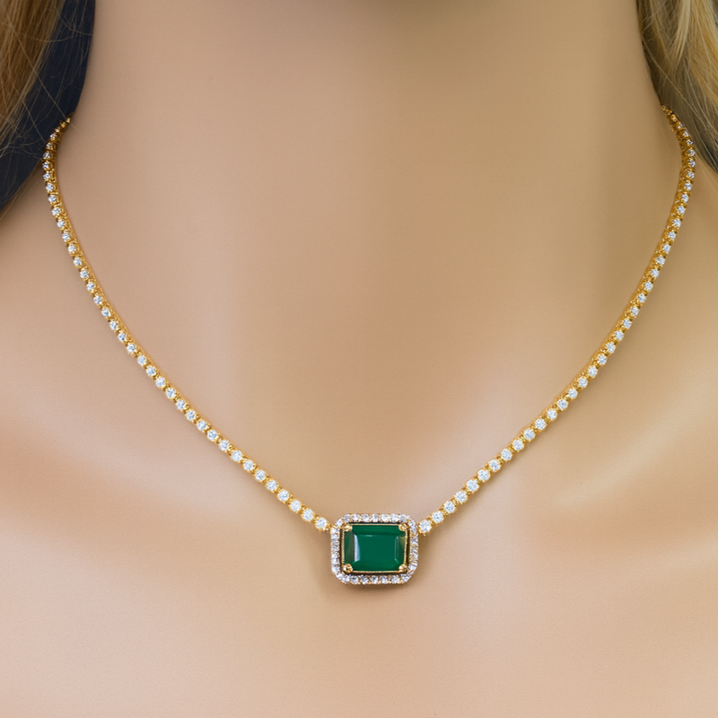 SPECIAL! 3.79ct G SI 14K Yellow Gold Diamond & Natural Green Emerald Gemstone Necklace