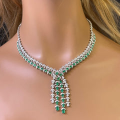 SPECIAL! 10.38ct G SI 14K White Gold Diamond & Natural Emerald Gemstones Pendant Necklace 16" Long