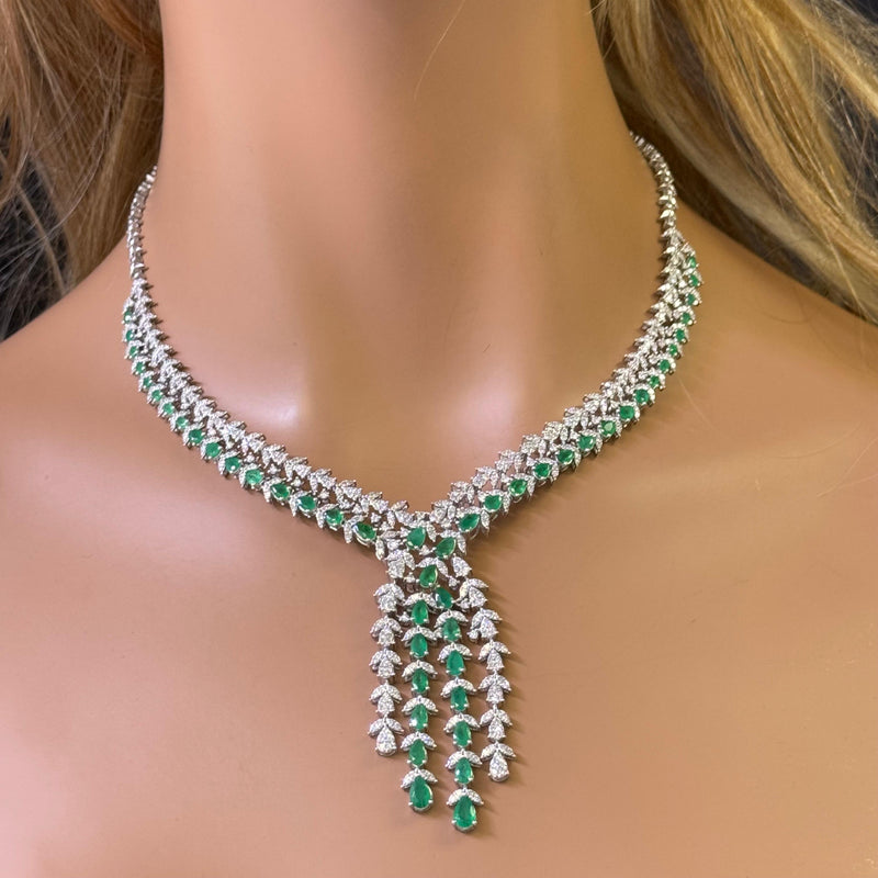 SPECIAL! 10.38ct G SI 14K White Gold Diamond & Natural Emerald Gemstones Pendant Necklace 16" Long