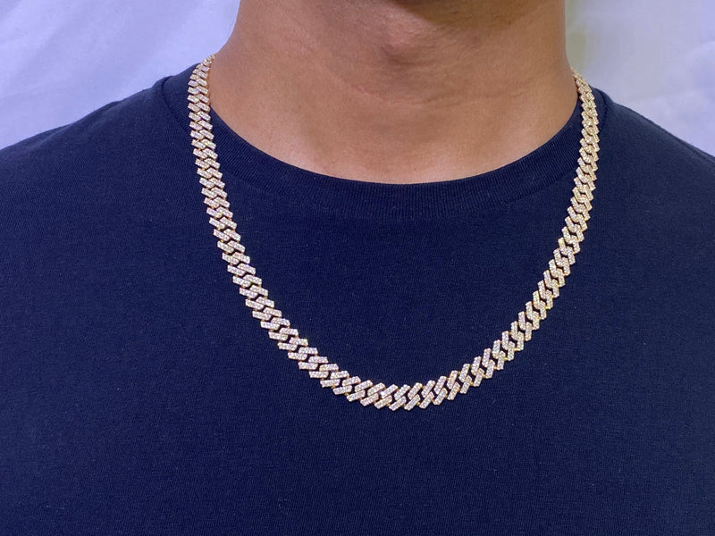 DIAMOND CLOSEOUT!  9MM 10.74ct 14k Yellow Gold Diamond Square Cuban Necklace 22"