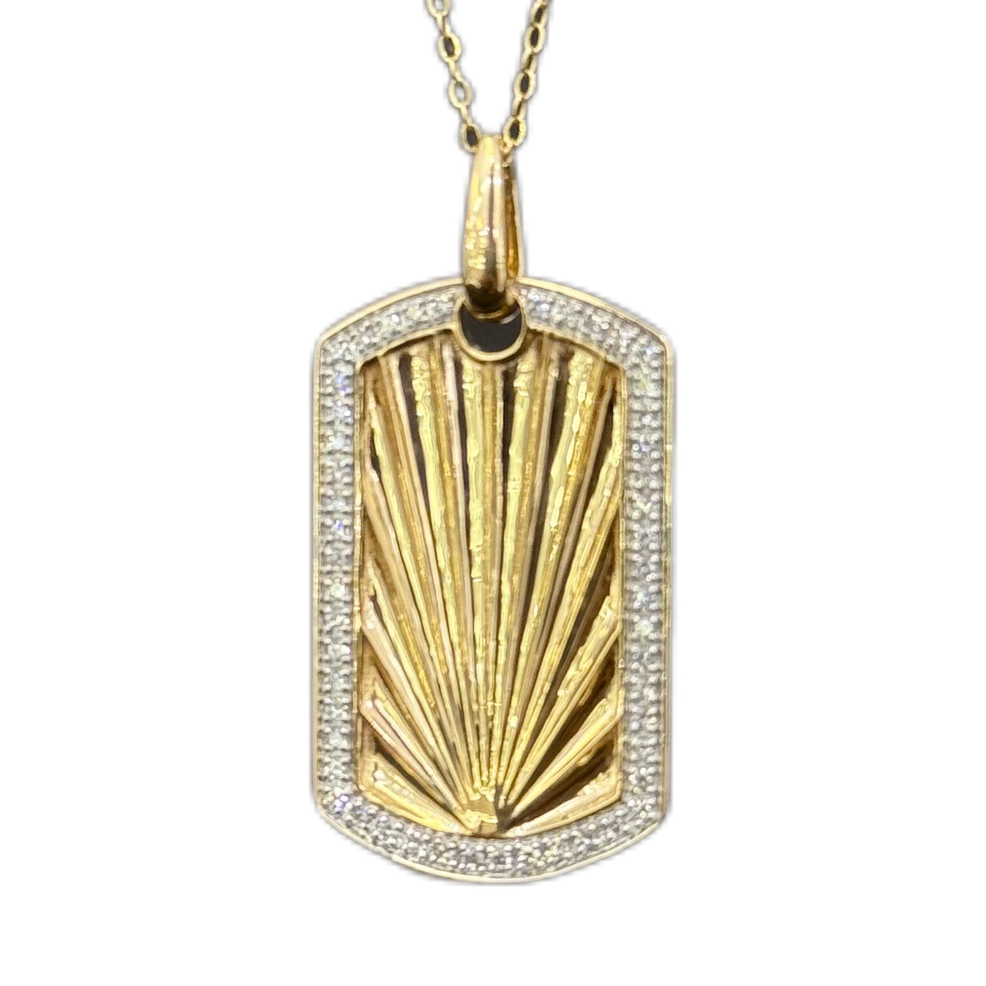 SPECIAL!.20ct G SI 14K Yellow Gold Diamond Medallion Dog Tag Charm Pendant Necklace 18" Long Chain