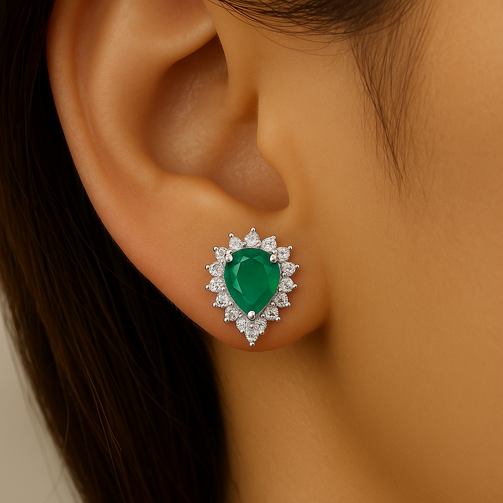 SPECIAL!1.75ct G SI 14K White Gold Diamond & Pear Shape Emerald Gemstone Earrings