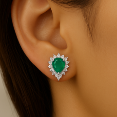 SPECIAL!1.75ct G SI 14K White Gold Diamond & Pear Shape Emerald Gemstone Earrings