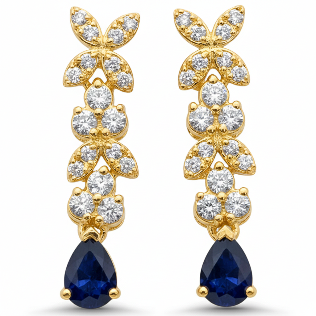 SPECIAL! .66ct G SI 14K Yellow Gold Diamond & Blue Sapphire Gemstone Drop Earrings