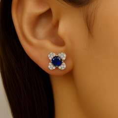 SPECIAL!.72ct G SI 14K Yellow Gold Diamond & Blue Sapphire Gemstone Clover Earrings