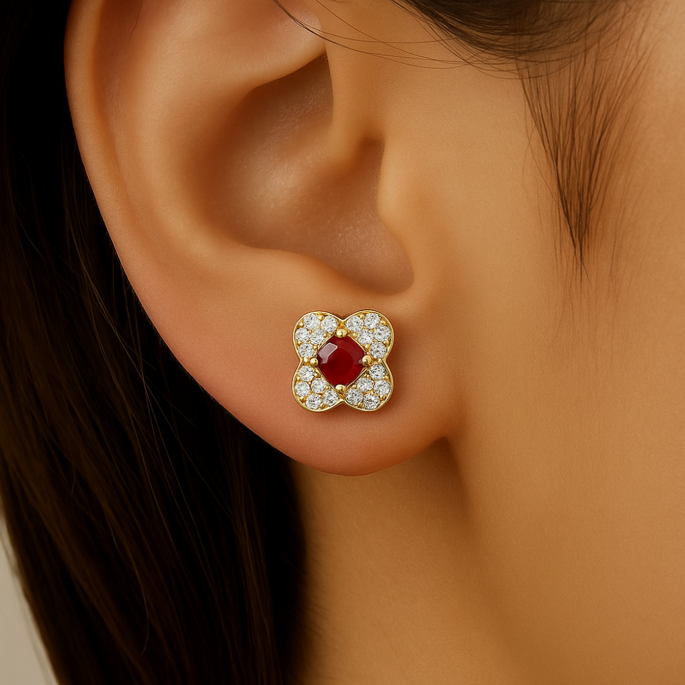 .33ct G SI 14K Yellow Gold Diamond & Ruby Gemstone Petite Earrings