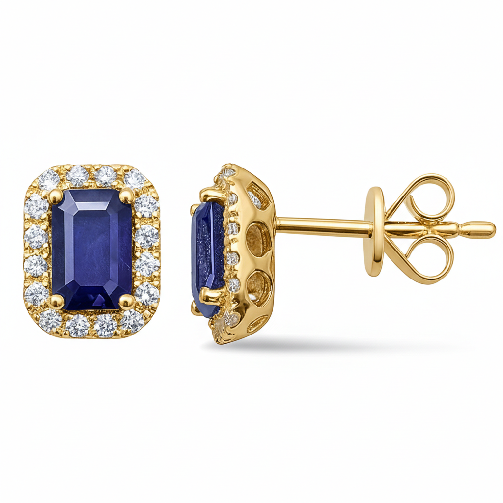 SPECIAL!1.59ct G SI 14KT Yellow Gold Diamond & Blue Sapphire Gemstone Earrings