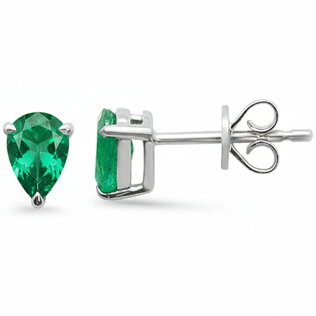SPECIAL! .79ct G SI 14K White Gold Pear Shape Emerald Gemstone Earrings