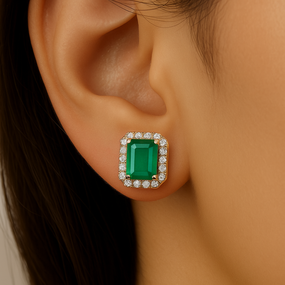 SPECIAL!1.25ct G SI 14K Yellow Gold Diamond & Emerald Gemstone Earrings