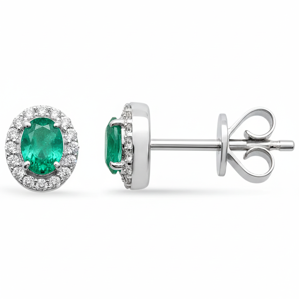 SPECIAL! .41ct G SI 14K White Gold Diamond & Emerald Gemstone Earrings