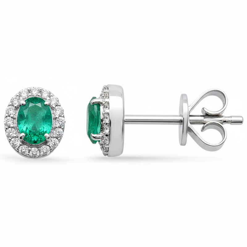 SPECIAL! .41ct G SI 14K White Gold Diamond & Emerald Gemstone Earrings