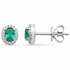 SPECIAL! .37ct G SI 14K White Gold Diamond & Emerald Gemstone Earrings