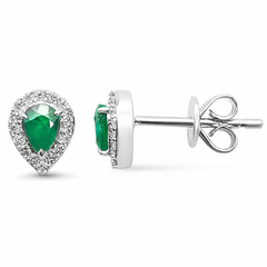 SPECIAL! .33ct G SI 14K White Gold Diamond & Emerald Gemstone Earrings