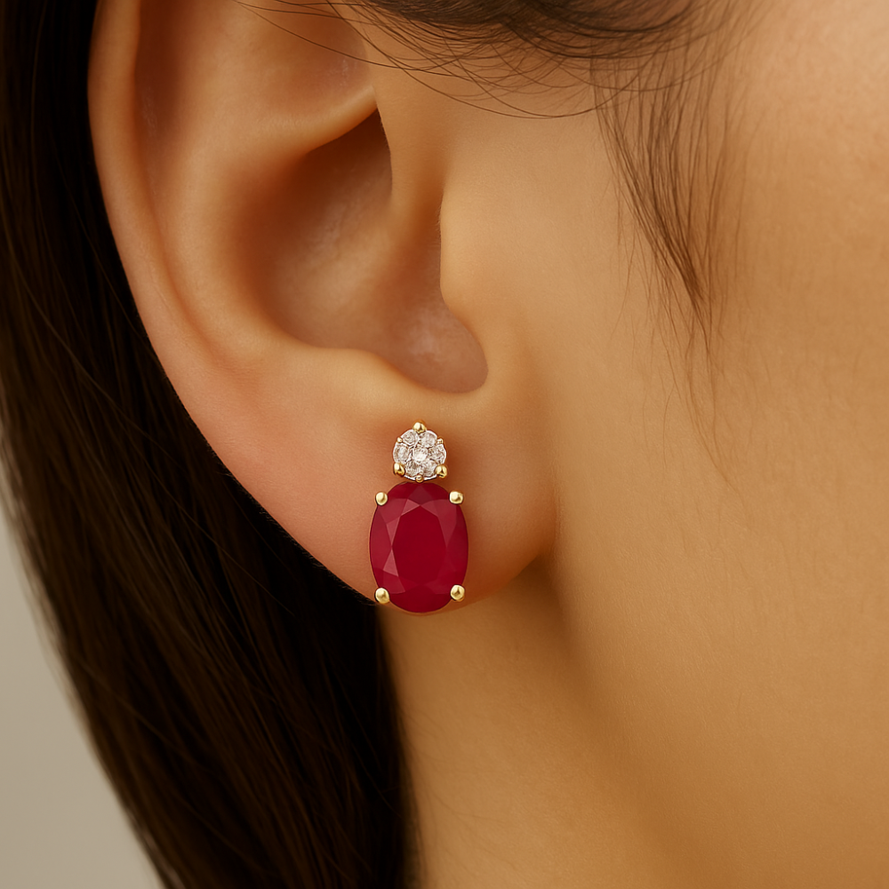 SPECIAL!1.04ct G SI 14K Yellow Gold Diamond & Ruby Gemstone Drop Earrings