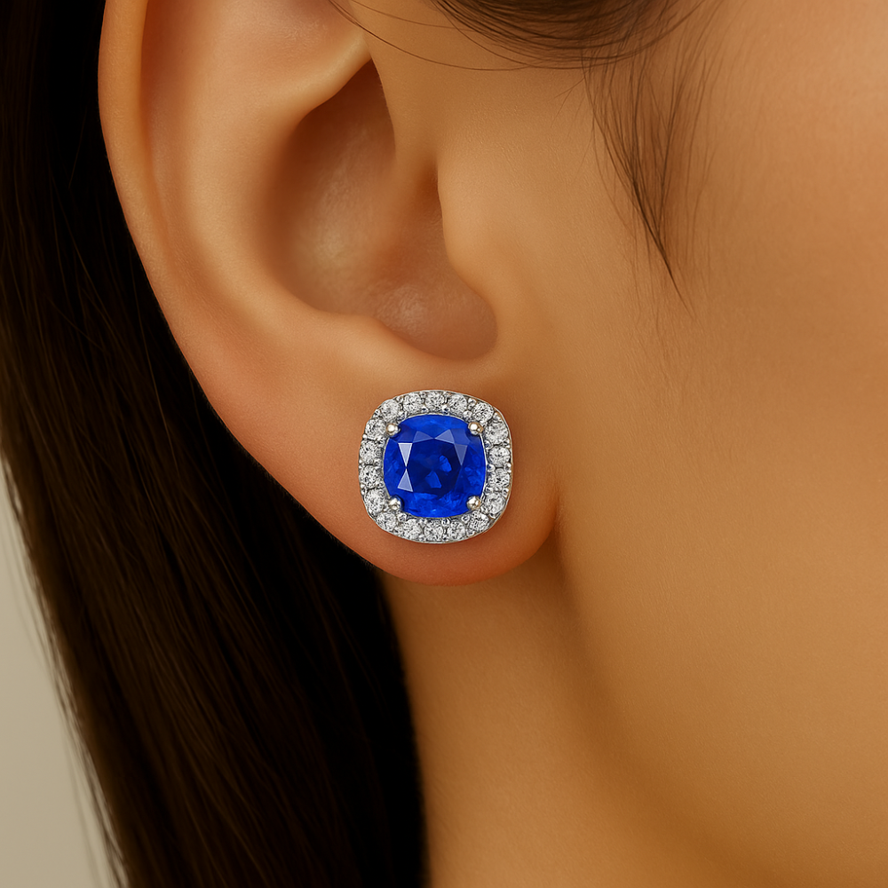 SPECIAL!2.95ct G SI 14K White Gold Diamond & Blue Sapphire Gemstone Earrings