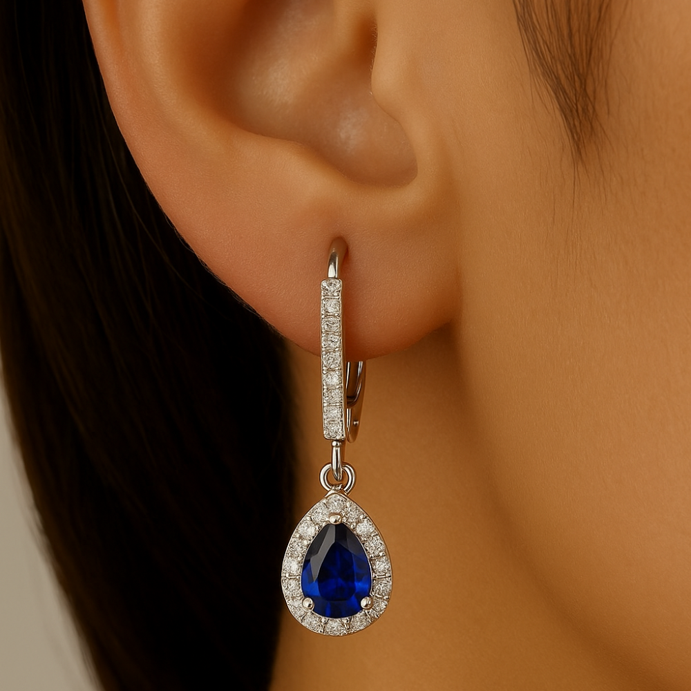 SPECIAL!.72ct G SI 14K White Gold Diamond & Blue Sapphire Gemstone Lever Back Earrings