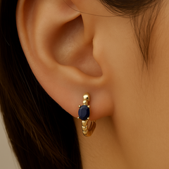 SPECIAL!.46ct 14K Yellow Gold Blue Sapphire Gemstone Hoop Earrings