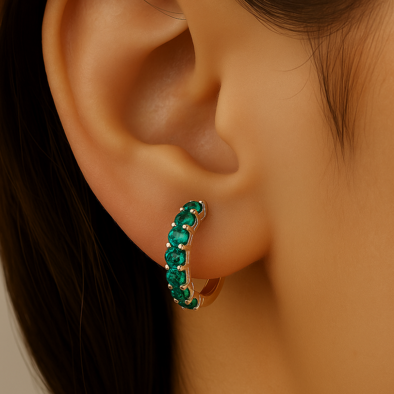 SPECIAL! .54ct 14K Yellow Gold Emerald Gemstone Hoop Earrings