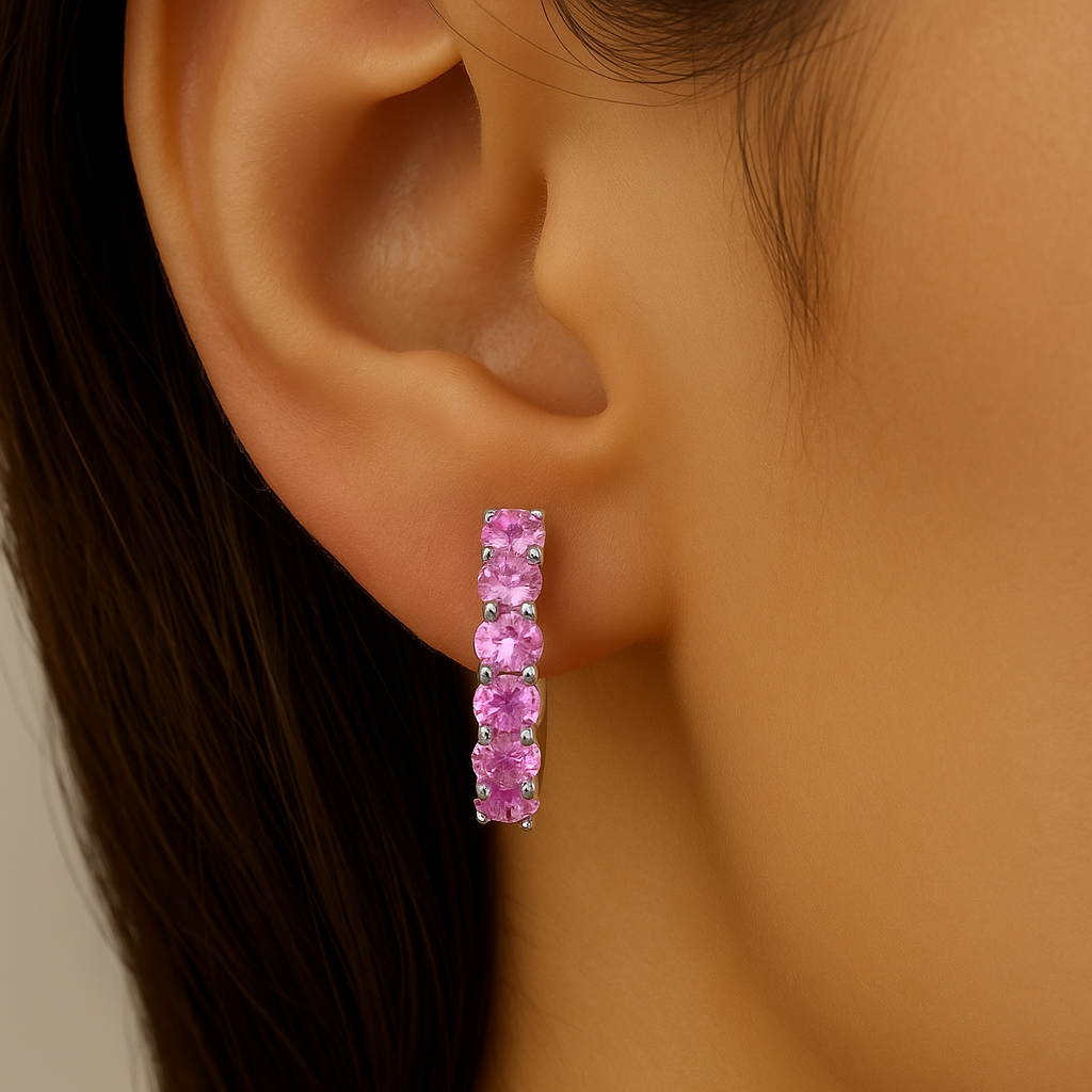 SPECIAL!.54ct 14K White Gold Pink Sapphire Gemstone Hoop Earrings