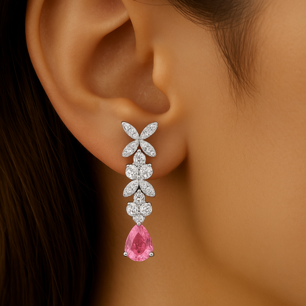 SPECIAL! .66ct G SI 14kt White Gold Diamond & Pink Sapphire Gemstone Drop Earrings