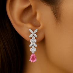 SPECIAL! .66ct G SI 14kt White Gold Diamond & Pink Sapphire Gemstone Drop Earrings