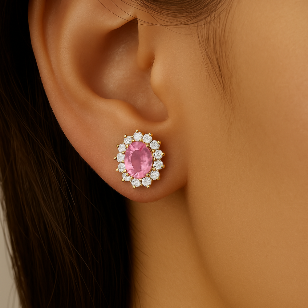 SPECIAL! 1.30ct G SI 14kt Yellow Gold Diamond & Pink Sapphire Gemstone Earrings