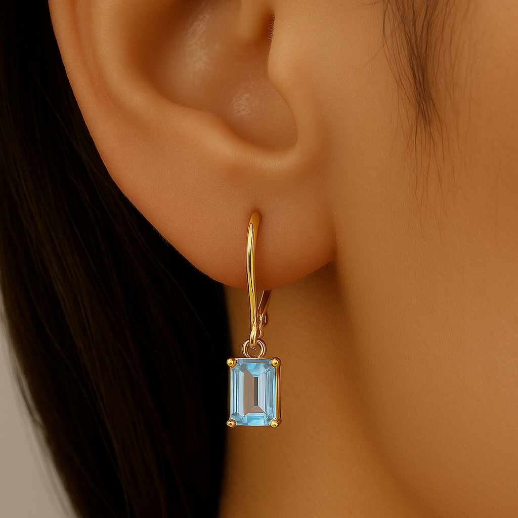 1.00ct G SI Yellow Gold Aquamarine Gemstone Dangling Earrings