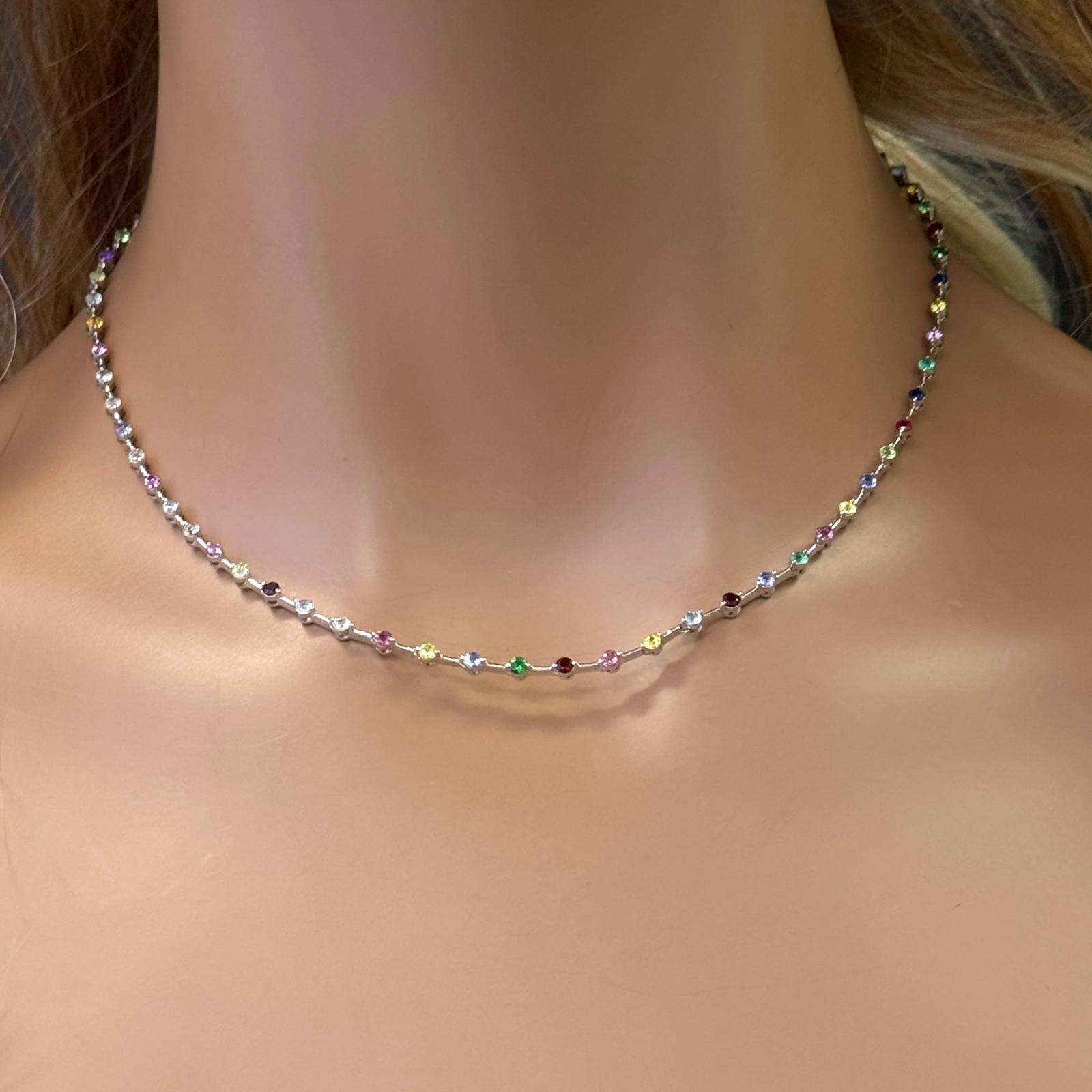 GEMSTONE CLOSEOUT!   3.51ct G SI 14K White Gold Multi Color Gemstones Necklace 16" Long