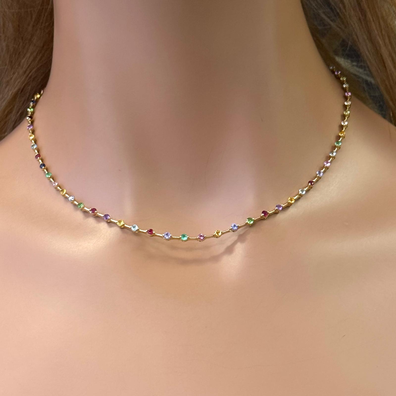 GEMSTONE CLOSEOUT!   3.60ct G SI 14K Yellow Gold Multi Color Gemstone Round Bar Link Necklace 16" Long