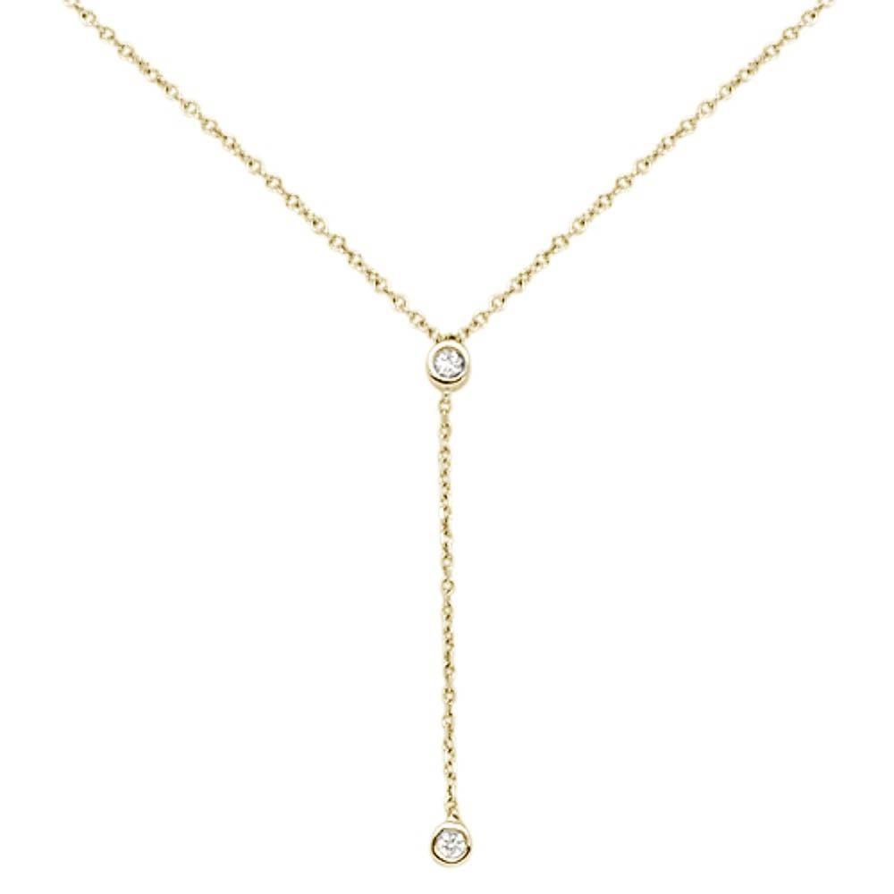 DIAMOND  CLOSEOUT! .06cts 14kt Yellow Gold Round Diamond Drop Lariat Pendant Necklace 18" Long