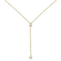 DIAMOND  CLOSEOUT! .06cts 14kt Yellow Gold Round Diamond Drop Lariat Pendant Necklace 18" Long