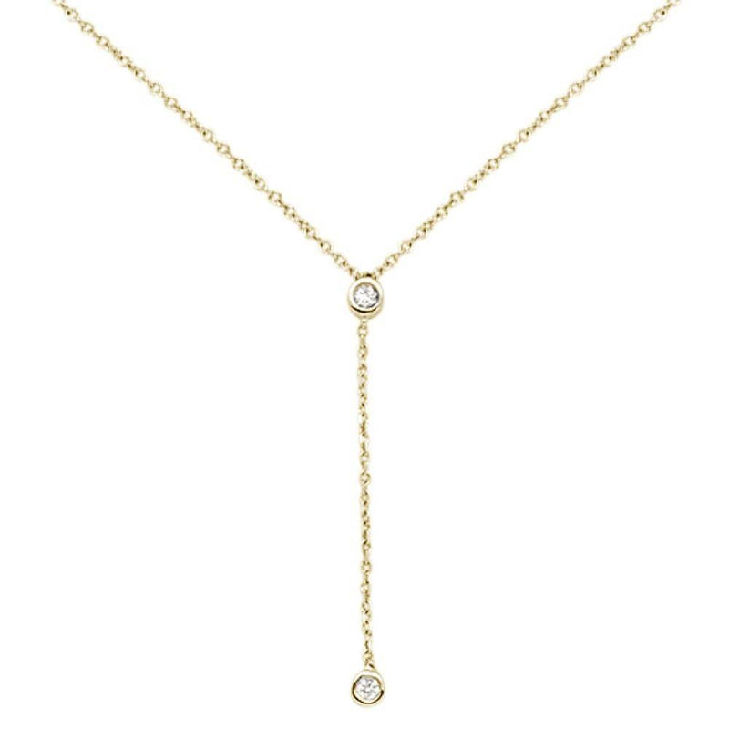 DIAMOND  CLOSEOUT! .06cts 14kt Yellow Gold Round Diamond Drop Lariat Pendant Necklace 18" Long