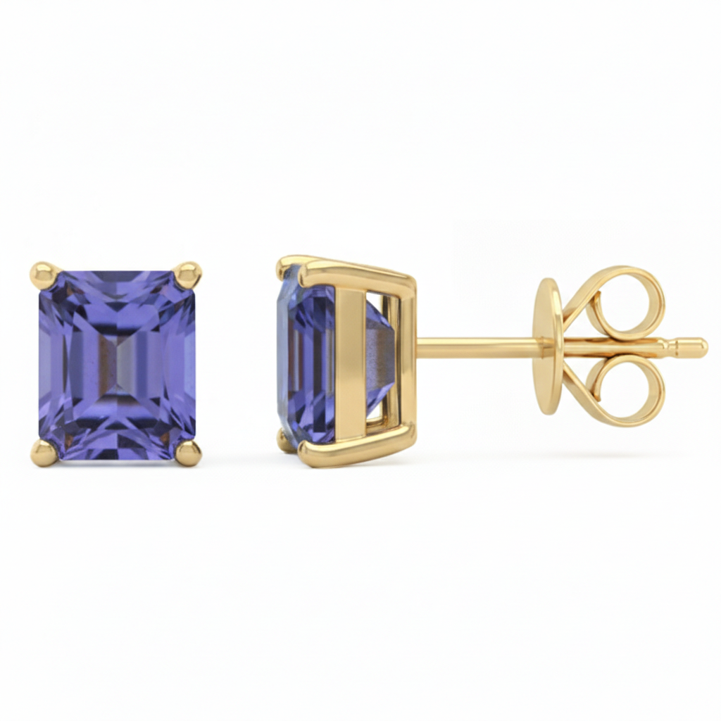 SPECIAL! 3.16ct 14kt Yellow Gold Tanzanite Gemstone Stud Earrings
