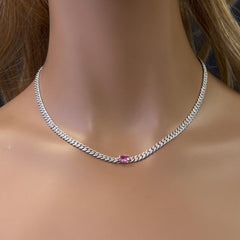 GEMSTONE CLOSEOUT!  1.75ct G SI 14K White Gold Diamond & Pink Sapphire Gemstone Chain Necklace 13+3" Long