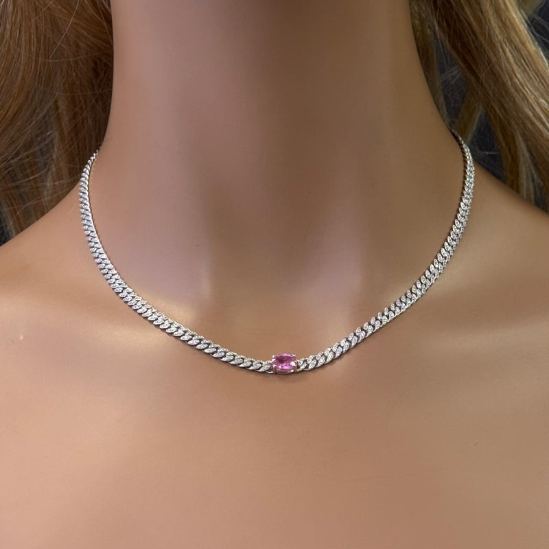 GEMSTONE CLOSEOUT!  1.75ct G SI 14K White Gold Diamond & Pink Sapphire Gemstone Chain Necklace 13+3" Long